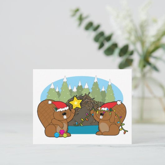 Kerstmis van de bever feestdagenkaart (Staand voorkant)