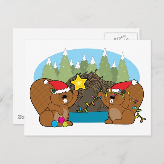 Kerstmis van de bever feestdagenkaart (Voorkant / Achterkant)