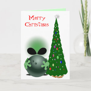 Kerstmis van de bowlingspeler feestdagen kaart