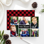 Kerstmis van de Collage van de foto | Rode Plaid Feestdagenkaart<br><div class="desc">De eenvoudige en moderne eigenschappen van de stijlKerstkaart zes (6) foto's,  een groet van de douanevakantie,  en een rood en zwart de plaidpatroon van de buffelscontrole aan de achterkant. De foto's crediteren: De Fotografie www.twofishphoto.com van twee Vissen</div>