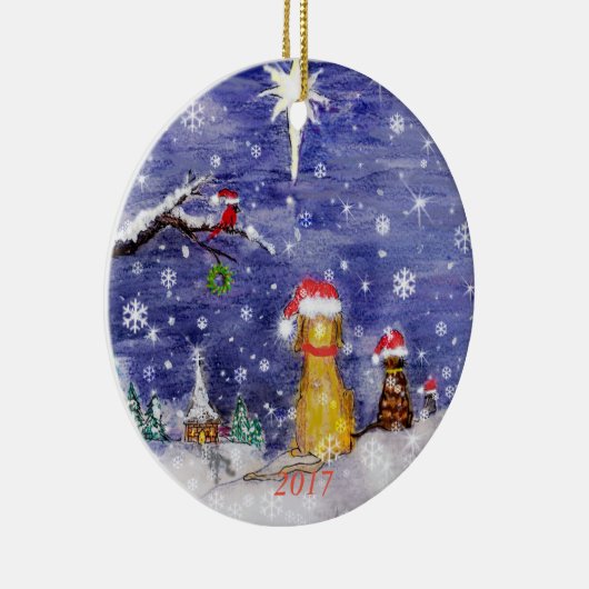 Kerstmis van de dieren 2017 keramisch ornament (Rechts)