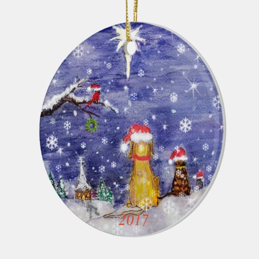 Kerstmis van de dieren 2017 keramisch ornament (Links)