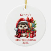 Kerstmis van de egel keramisch ornament (Voorkant)