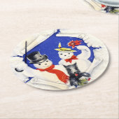 Kerstmis van de Familie en van de Hond van de Ronde Kartonnen Onderzetter (Gebogen)