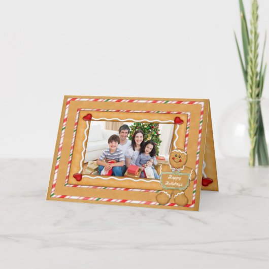 Kerstmis van de Foto van de peperkoek Man Gevouwen Feestdagen Kaart (Voorkant)