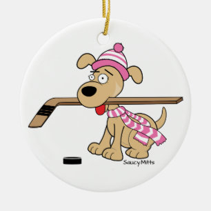 Kerstmis van de Hond van het Hockey van de Cartoon Keramisch Ornament