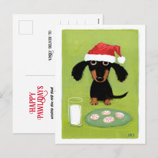 Kerstmis van de Hond van het Worstje van de Feestdagenkaart (Voorkant / Achterkant)
