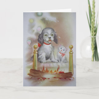 Kerstmis van de kat en van de Hond Feestdagen Kaart