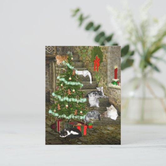 Kerstmis van de kat feestdagenkaart (Staand voorkant)