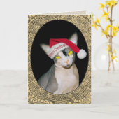 Kerstmis van de Kerstman van de Kat van Sphynx Kaart (Gele Bloem)