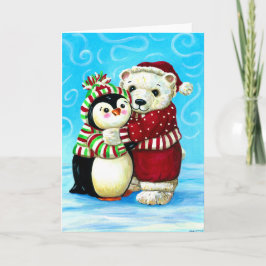 Kerstmis van de pinguïn en van de ijsbeer feestdagen kaart