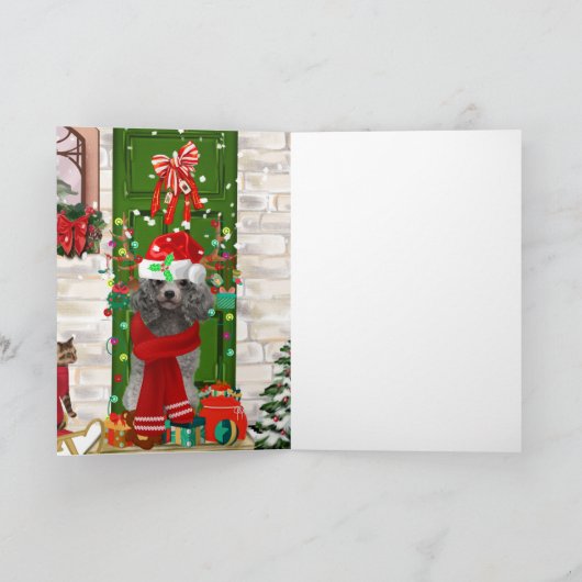 Kerstmis van de poedel kaart (Binnen)