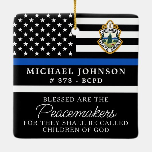 Kerstmis van de politie persoonlijke Logo Thin Blu Keramisch Ornament (Achterkant)