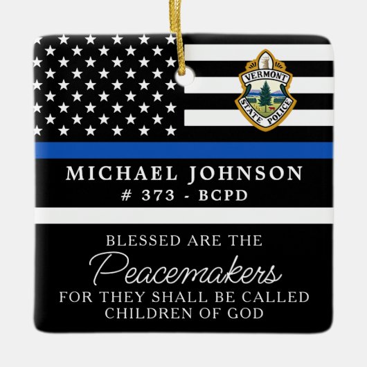 Kerstmis van de politie persoonlijke Logo Thin Blu Keramisch Ornament (Voorkant)