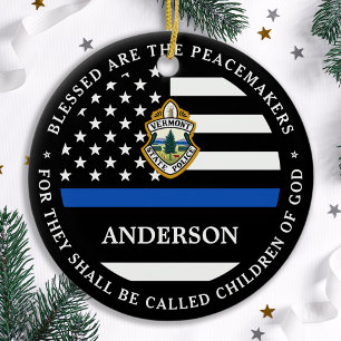 Kerstmis van de politie persoonlijke Logo Thin Blu Keramisch Ornament