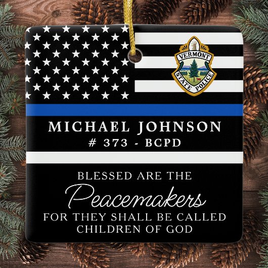 Kerstmis van de politie persoonlijke Logo Thin Blu Keramisch Ornament