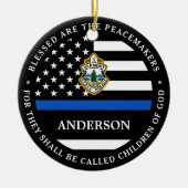 Kerstmis van de politie persoonlijke Logo Thin Blu Keramisch Ornament (Voorkant)