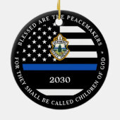 Kerstmis van de politie persoonlijke Logo Thin Blu Keramisch Ornament (Achterkant)