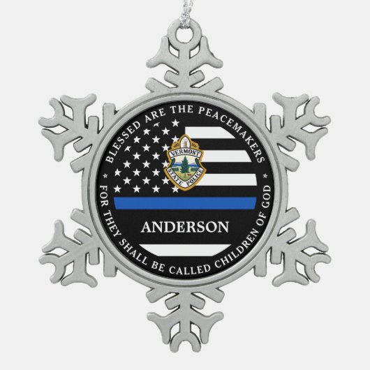 Kerstmis van de politie persoonlijke Logo Thin Blu Tin Sneeuwvlok Ornament (Voorkant)