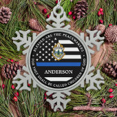 Kerstmis van de politie persoonlijke Logo Thin Blu Tin Sneeuwvlok Ornament