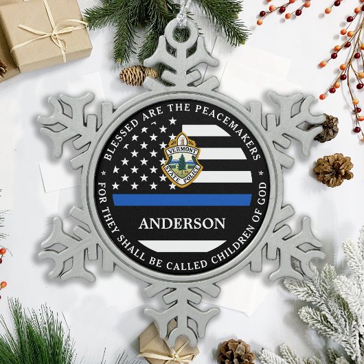 Kerstmis van de politie persoonlijke Logo Thin Blu Tin Sneeuwvlok Ornament