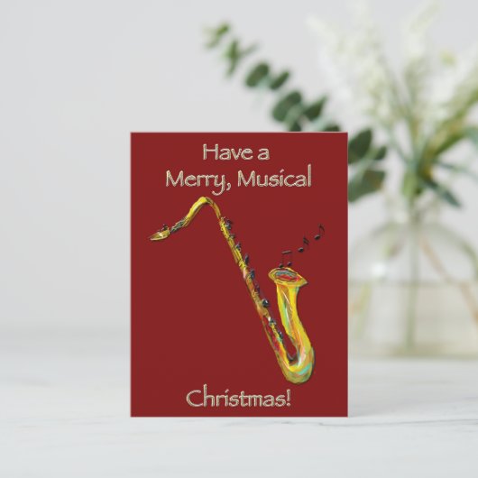 Kerstmis van de saxofoon feestdagenkaart (Staand voorkant)