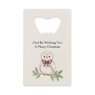Kerstmis van de uil creditkaart flessenopener