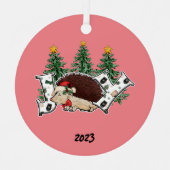 Kerstmis van de Vreugdevolle Egel Metalen Ornament (Voorkant)