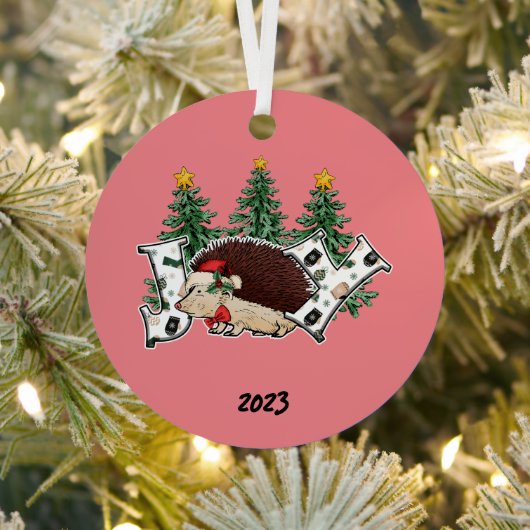 Kerstmis van de Vreugdevolle Egel Metalen Ornament (Insitu)