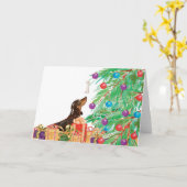 Kerstmis van de Waterverf van de Hond van de Worst Kaart (Gele Bloem)