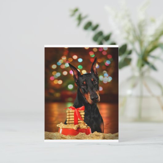 Kerstmis van Doberman Feestdagenkaart (Staand voorkant)