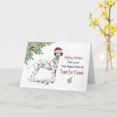 Kerstmis van Dog Dalmation in Funny Santa Hat Kaart (Gele Bloem)