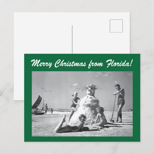 Kerstmis van Florida  Beach Sneeuwman Foto Briefkaart (Voorkant / Achterkant)