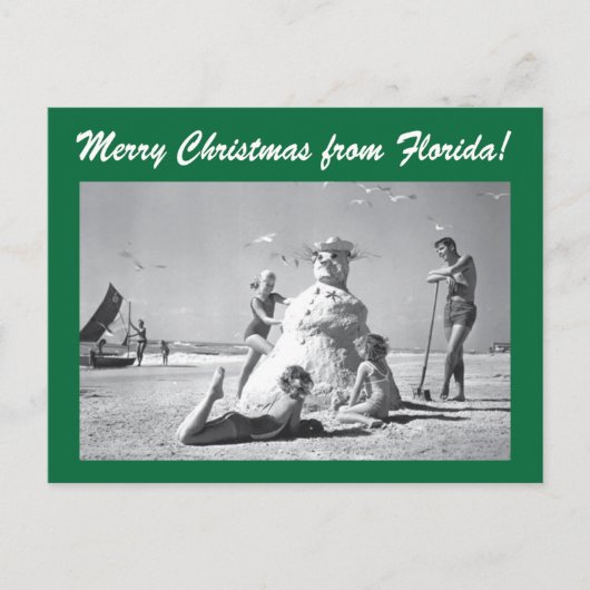 Kerstmis van Florida  Beach Sneeuwman Foto Briefkaart (Voorkant)