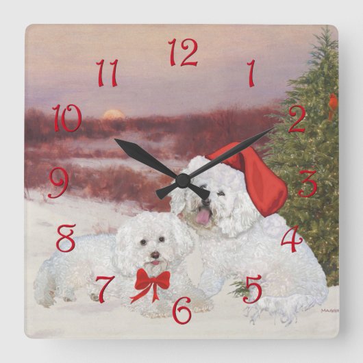 Kerstmis van Frise van Bichon Vierkante Klok (Voorkant)