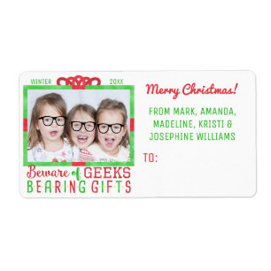 Kerstmis van Funny Geek Family Holiday Foto Etiket
