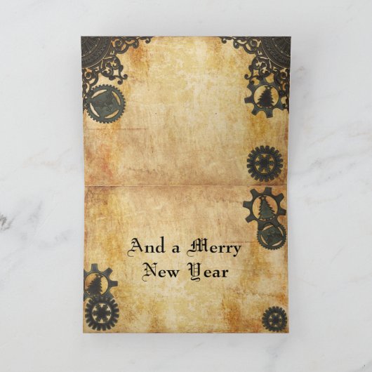 Kerstmis van het Brons van Steampunk Zware Feestdagen Kaart (Binnen)