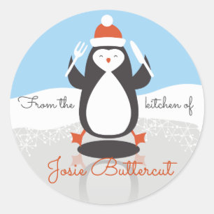 Kerstmis van het de vorkmes van de pinguïn van de ronde sticker