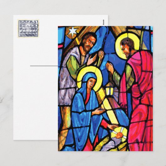 Kerstmis van het Glas in lood van de geboorte van Feestdagenkaart (Voorkant / Achterkant)