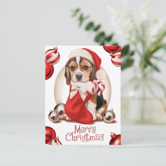 Kerstmis van het Puppy van de brak Feestdagenkaart (Staand voorkant)