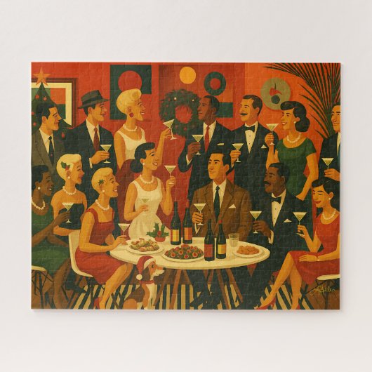 Kerstmis van intellectuelen met mid-century modern legpuzzel (Horizontaal)