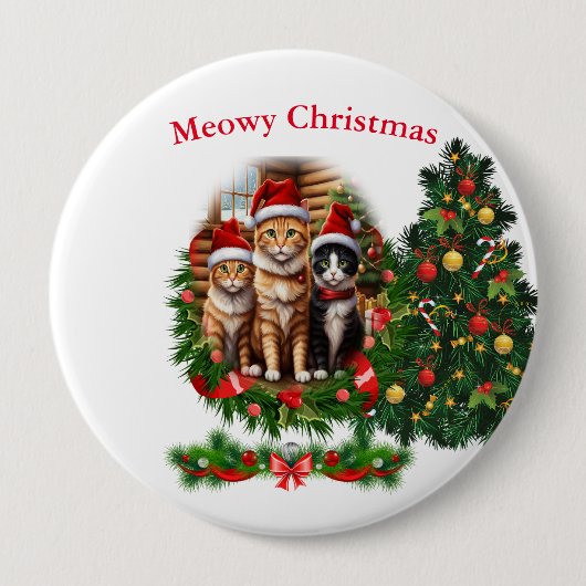 Kerstmis van Katten Ronde Button 4,0 Cm (Voorkant)