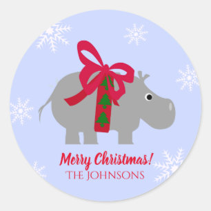 Kerstmis van nijlpaard Hippopotamus Ronde Sticker