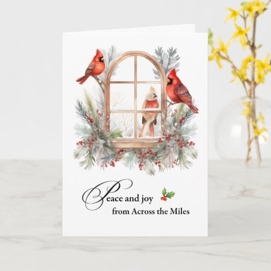 Kerstmis van over de mijlen Kardinaalvogels Kaart (Gele Bloem)