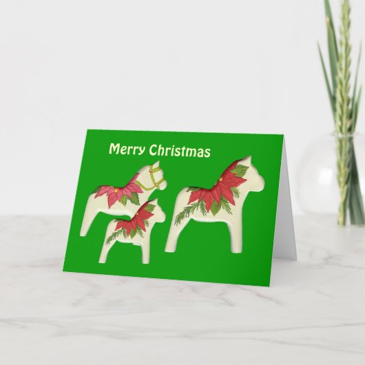 Kerstmis van Poinsettia Horses Kaart (Voorkant)