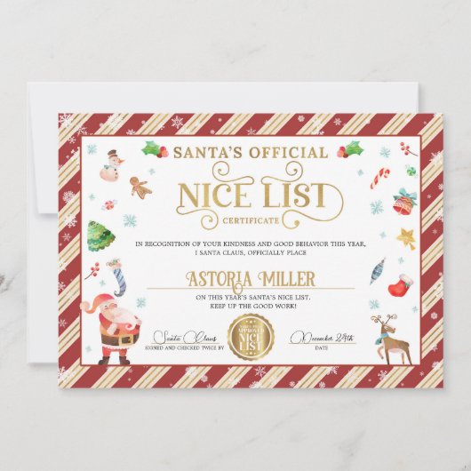 Kerstmis van Sinterklaas Officieel Nice Lijst Cert Kaart (Voorkant)