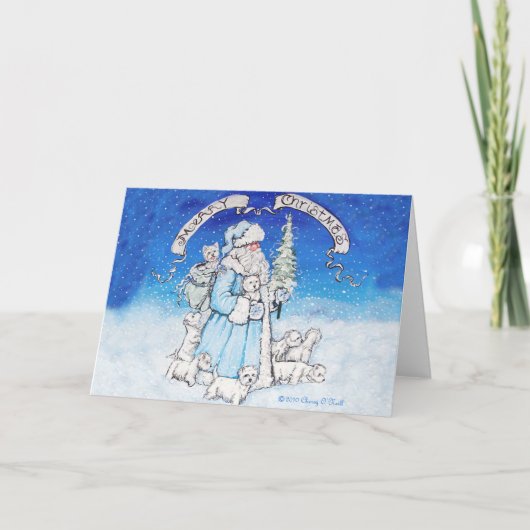 Kerstmis van Terrier van het Hoogland van het Feestdagen Kaart (Voorkant)