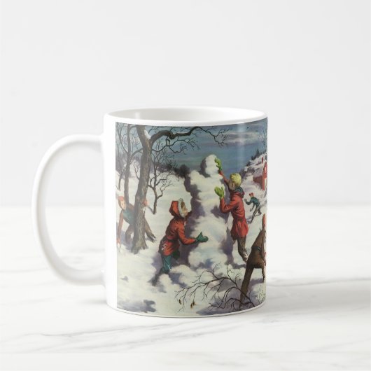 Kerstmis van vroeger, kinderen sneeuwbalgevecht koffiemok (Links)