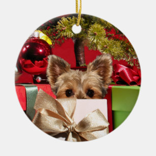 Kerstmis van Yorkie Keramisch Ornament