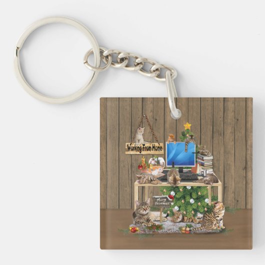 Kerstmis vanuit huis met mijn katten sleutelhanger (Voorkant)